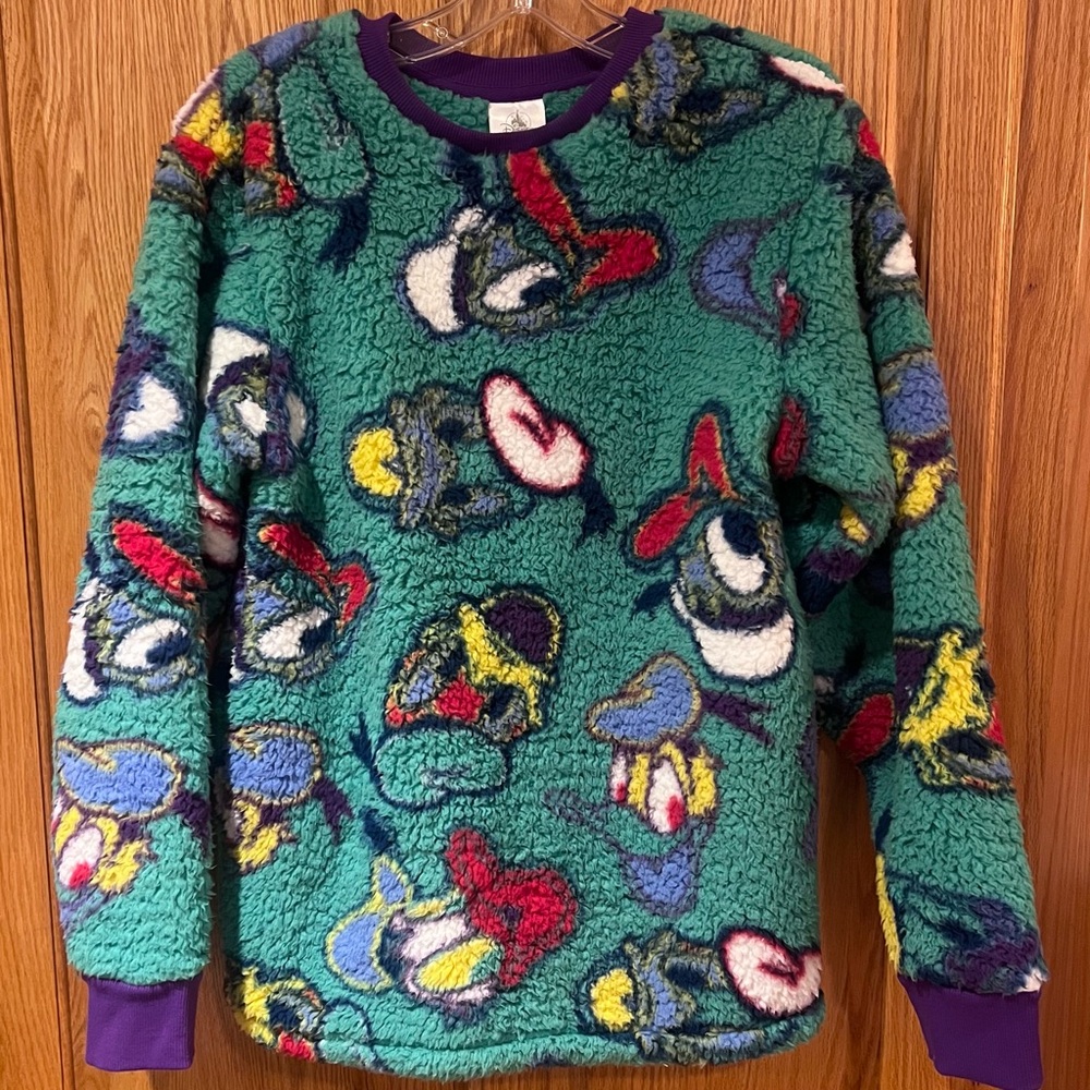Disney Parks Donald Duck Sherpa‎ Fleece Pullover Crewneck Sweater Sweatshirt XS
